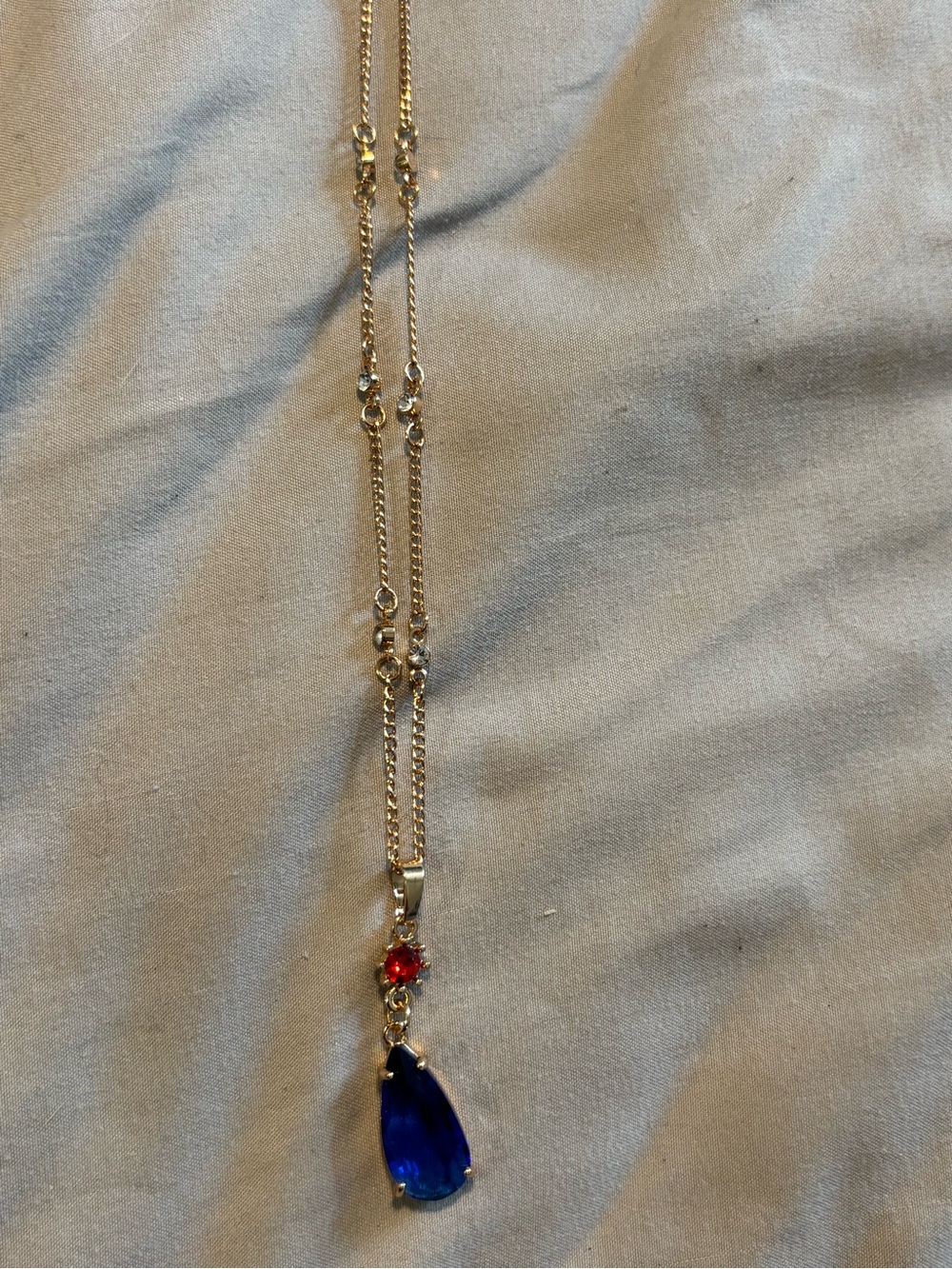 Gold Necklace with Red & Blue Gems